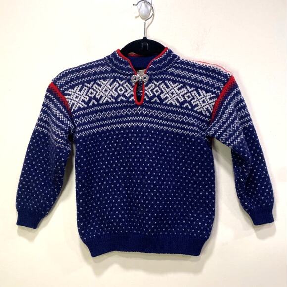100% Wool Kids Knitted Fair Isle sweater W/Pewter Buttons 6 kids